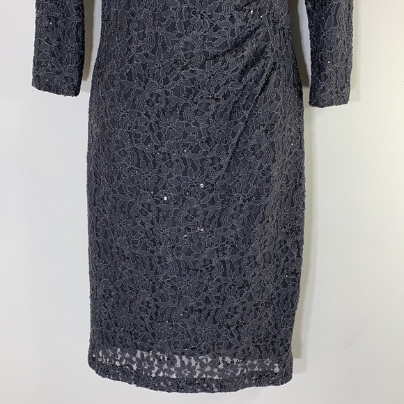 NWT. Lauren Ralph Lauren 4 Shimmer Coal Floral Lace Sequin Sheath Dress. - Picture 5 of 11